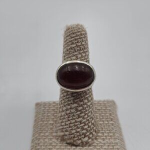 Size 7 Sterling Silver Large Carnelian Stone Floral Accent Ring A3464